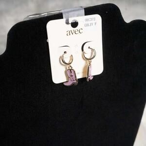 Gold and Purple Dangle Earrings with Hoop Design